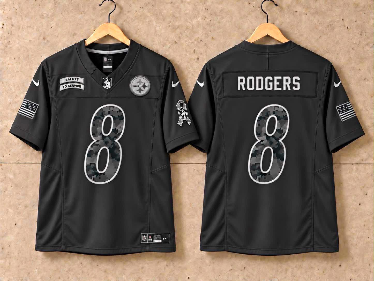 Nike Pittsburgh Steelers Aaron Rodgers #8 Black Salute to Service Jersey