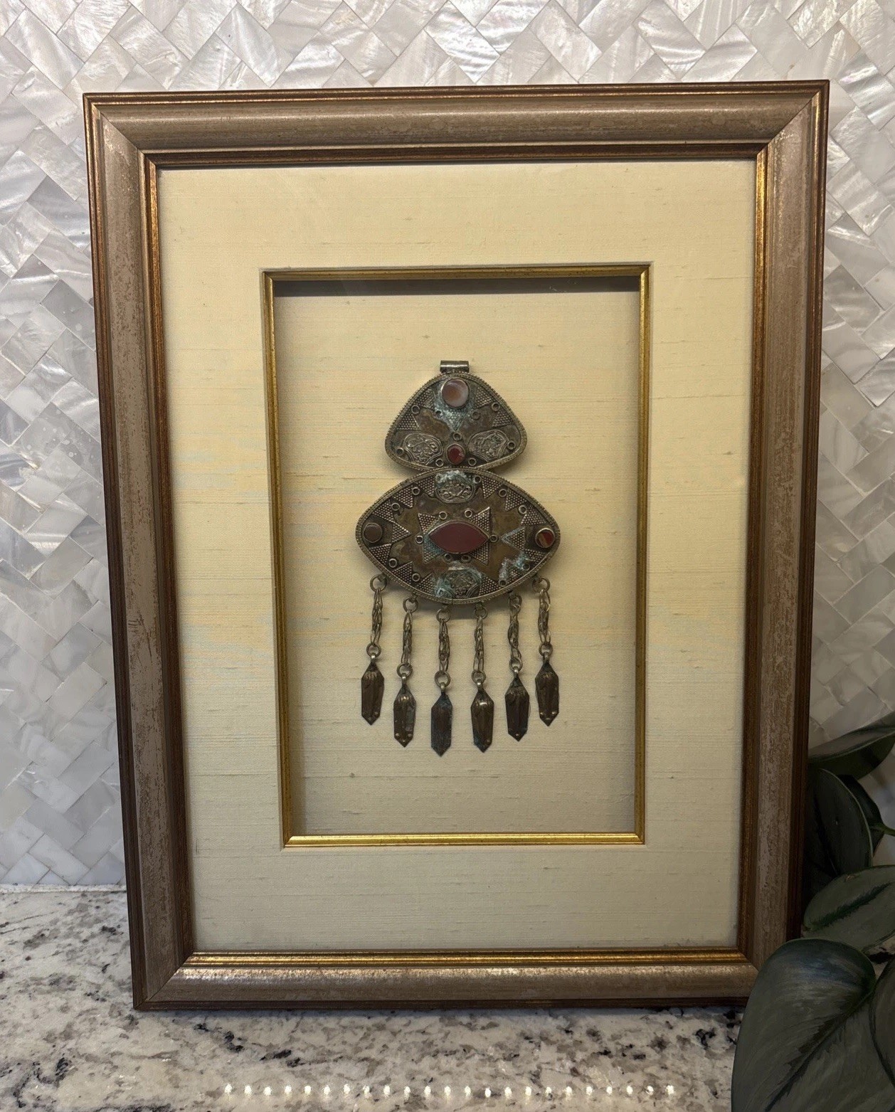 Vintage Framed Afghan Turkman Tribal Pendant Wall Art Carnelian Jewelry Dubai Vintage Framed Afghan Turkman Tribal Pendant Wall Art Carnelian Jewelry Dubai
