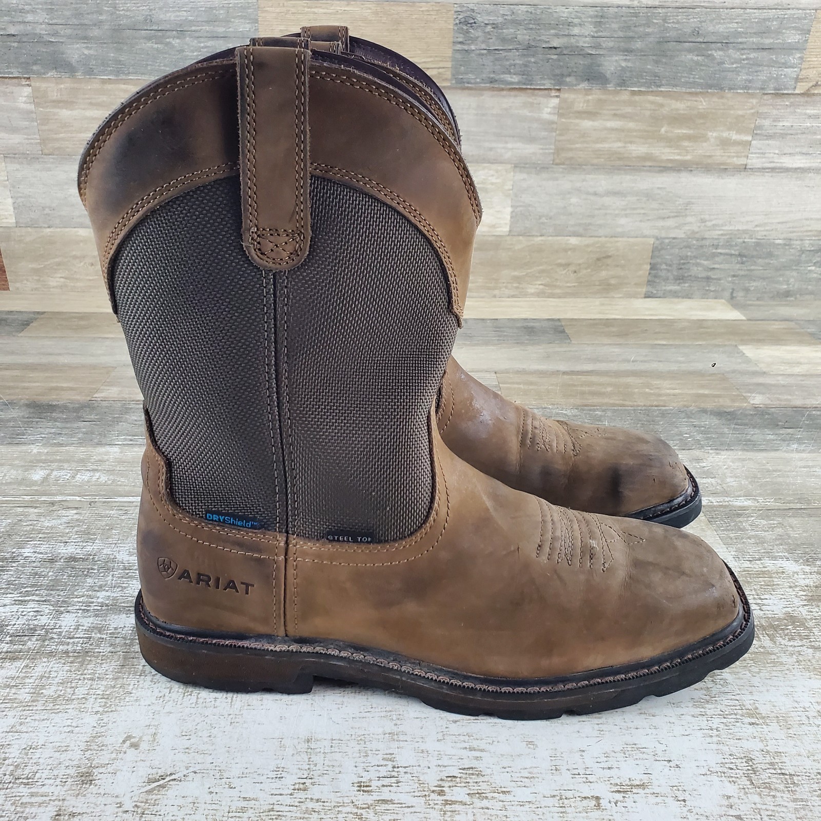 Ariat Groundbreaker Men Work Boot Sz 11 D Brown Wide Square Steel Toe Waterproof