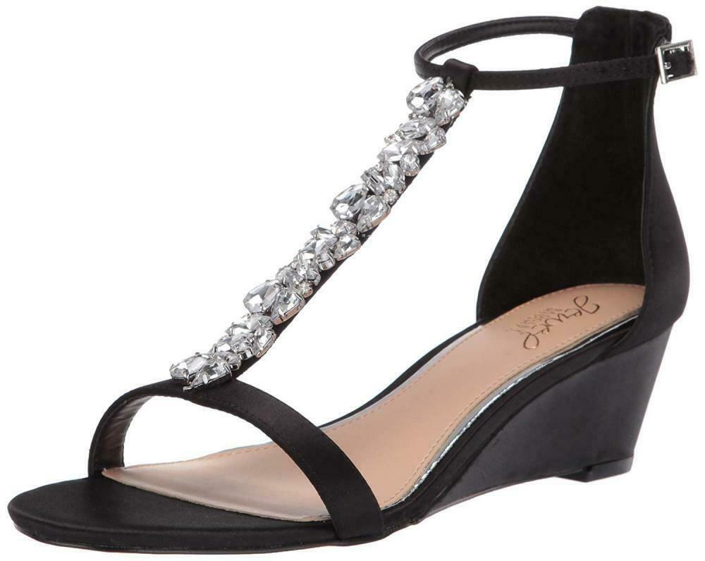 Jewel Badgley Mischka Women\'s DARRELL Sandal, black, Black Satin, Size 8.0