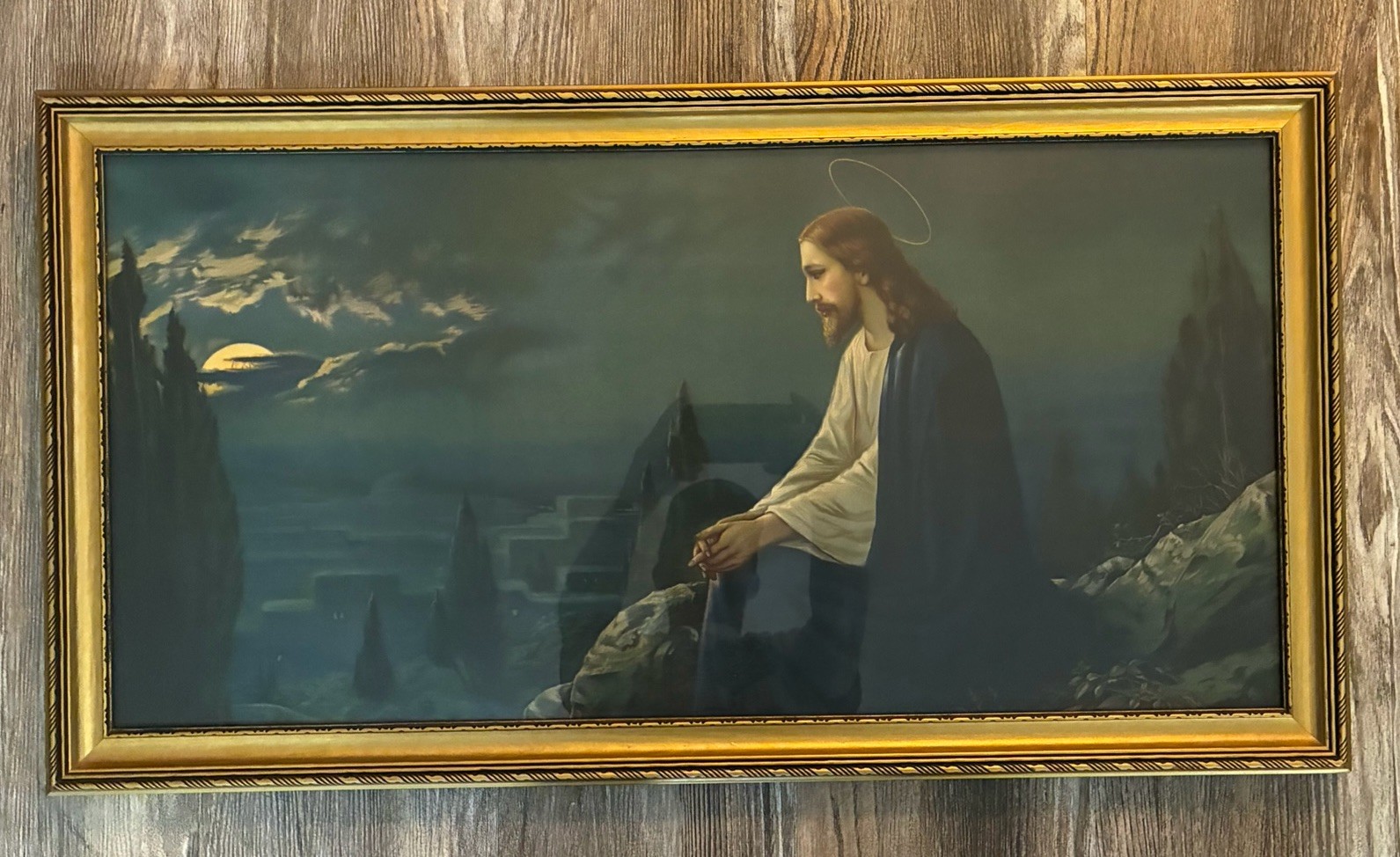 Antique Jesus Praying in Gethsemane Framed Religious Wall Art Gold Frame Large Antique Jesus Praying in Gethsemane Framed Religious Wall Art Gold Frame Large