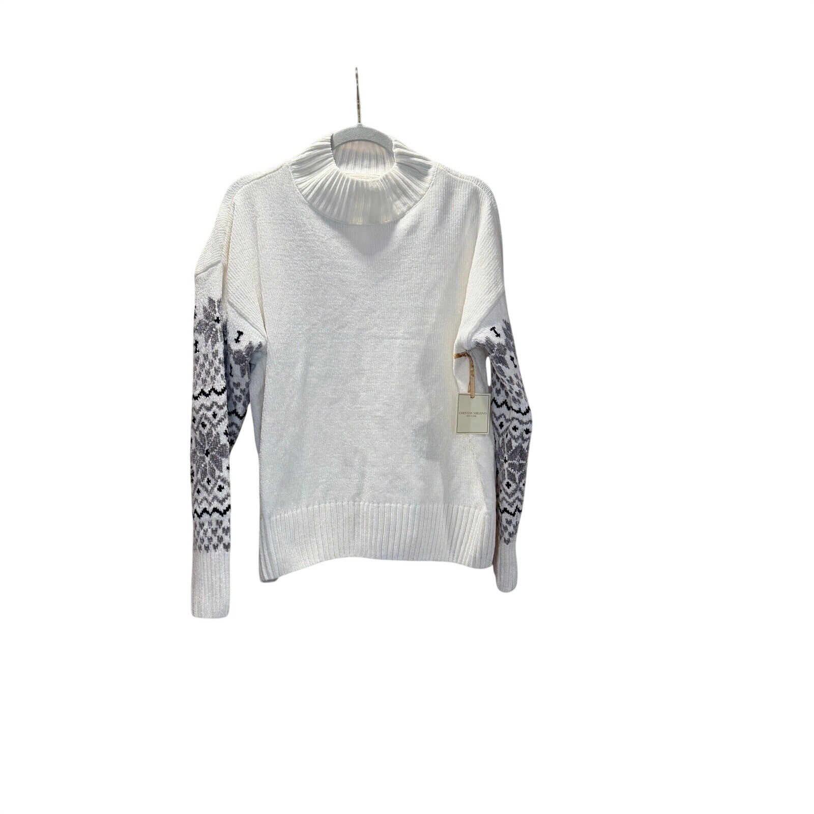 Christian Siriano New York Womens White Fair Isle Sleeve Mock Neck Sweater Large