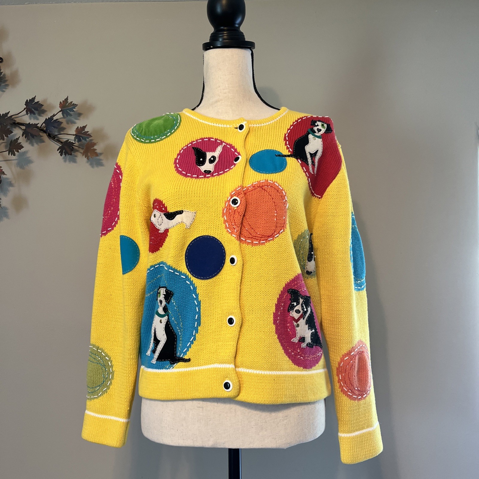 Susan Bristol Vintage 2001 Dog Polka Dot Embroidered Cardigan Size PS (READ)