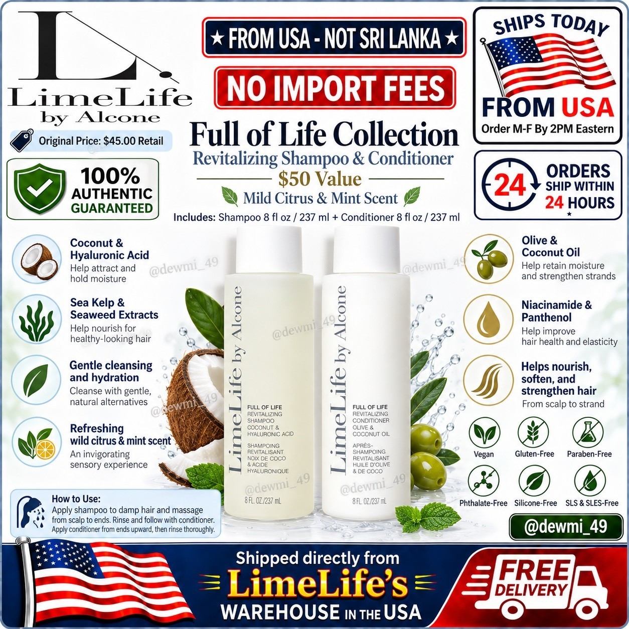 LimeLife Full of Life Shampoo Conditioner Duo 8 oz Citrus Mint SEALED🚚FromUSA🚚