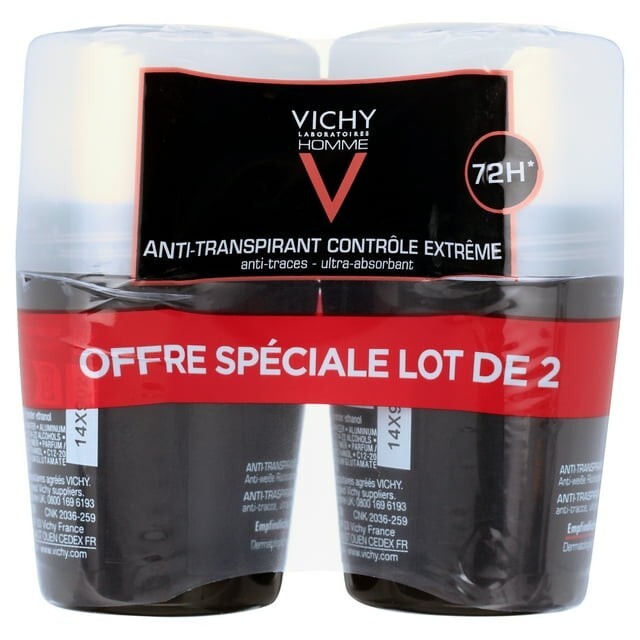 2 PACK Vichy Homme 72HR Anti-Perspirant Deodorant Extreme Control 50ml