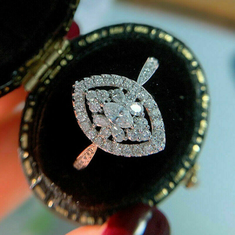 Spectacular Halo Engagement Wedding Ring 14K White Gold 2. Ct Simulated Diamond