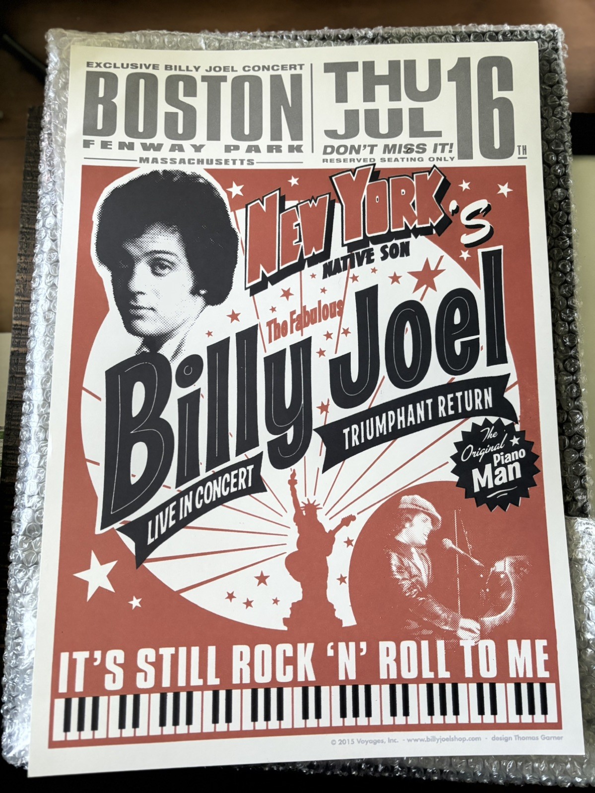 Billy Joel 7/16/2015 Concert Poster, Fenway Park, Boston. Mass Billy Joel 7/16/2015 Concert Poster, Fenway Park, Boston. Mass