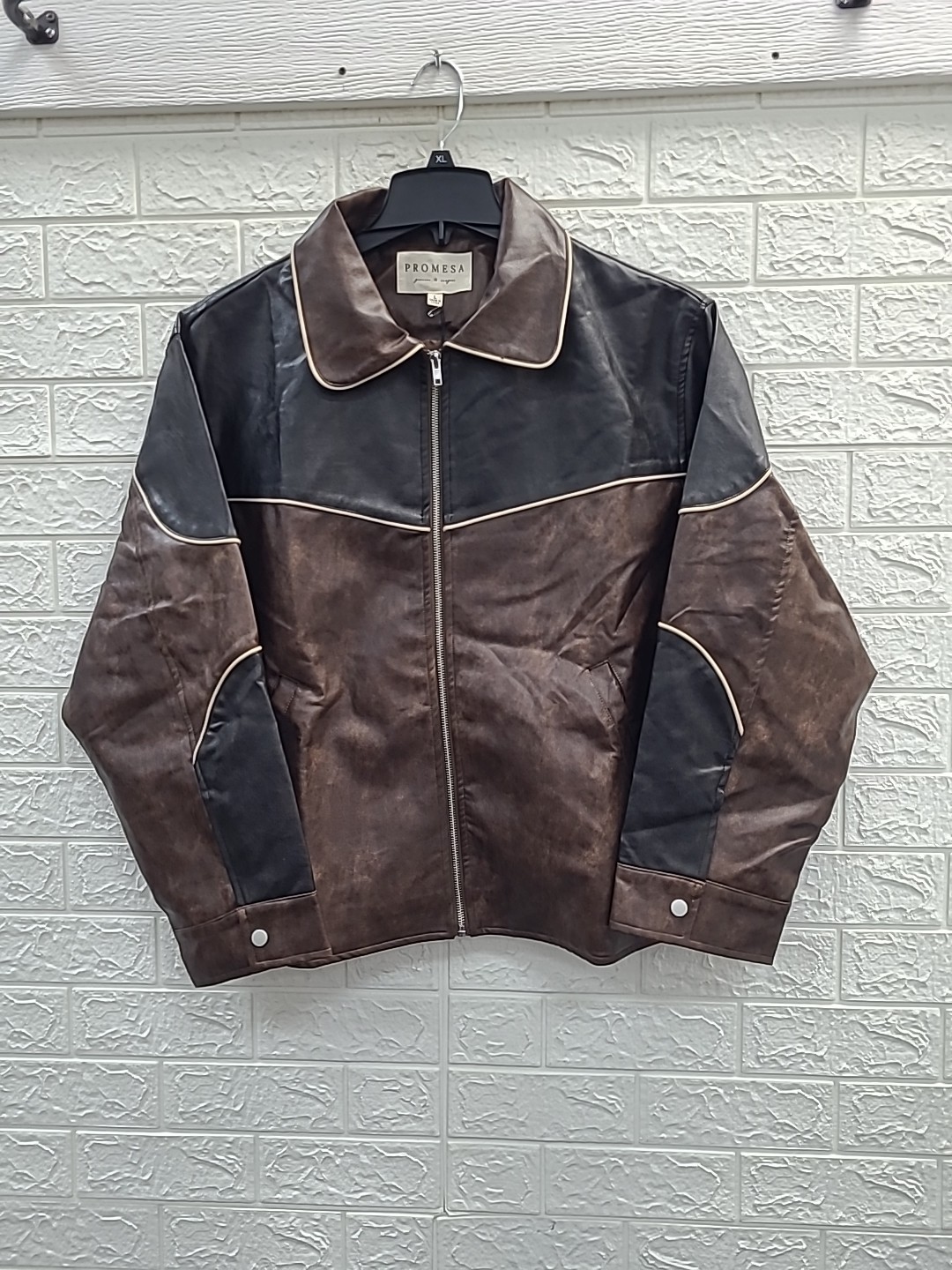 New Promesa Long Sleeve Bono Colorblock Vegan Leather Jacket Size Large New Promesa Long Sleeve Bono Colorblock Vegan Leather Jacket Size Large