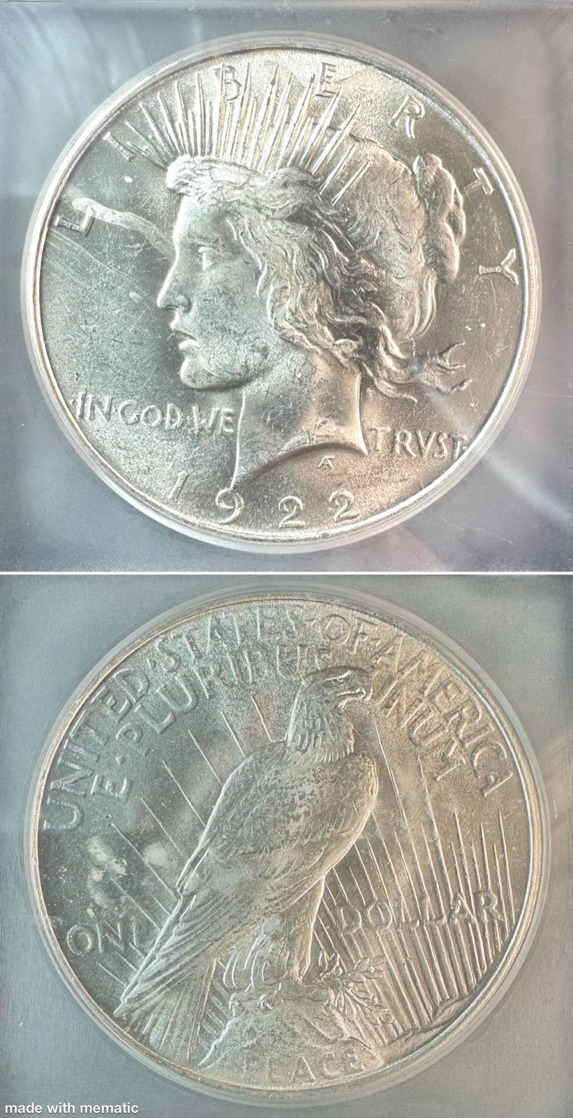 1922 Peace Dollar MS64 Unc Bright White Milkspots or Lamination Error? ICG MS 64