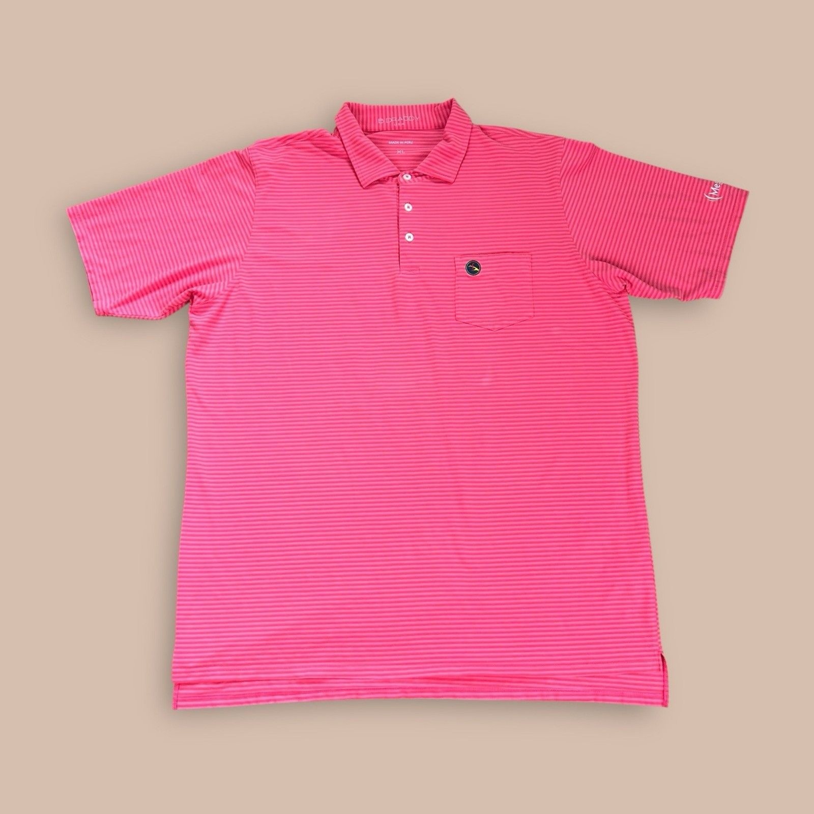 B Draddy Polo Shirt Adult XL Pink Striped Pima Cotton Stretch Pocket Golf Mens