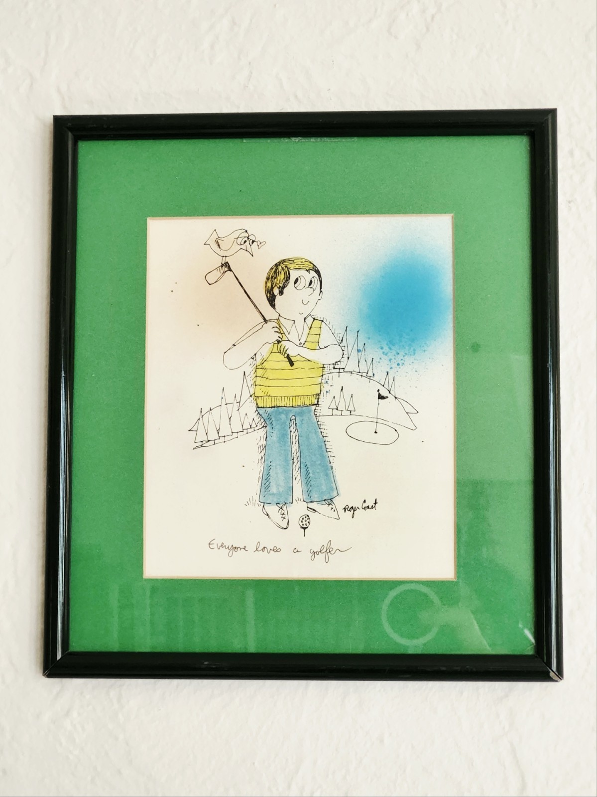 Vintage Roger Coast Signed Golf Humor Multimedia Artwork Everyone Loves a Golfer