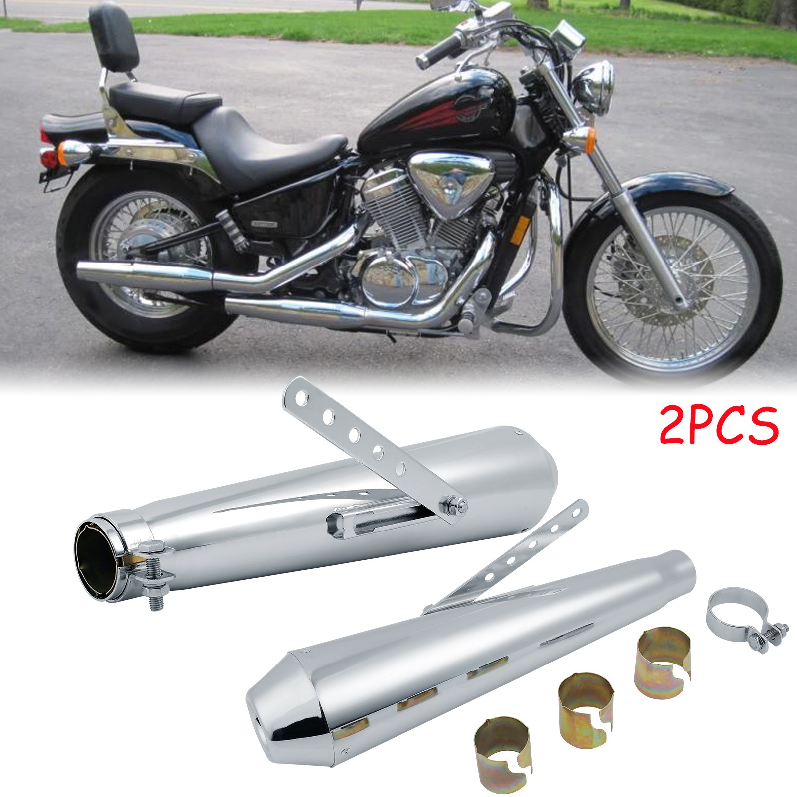 2x Slip-On Exhaust Pipes Muffler Silencers For Honda Shadow VT750 VT1100 VLX600