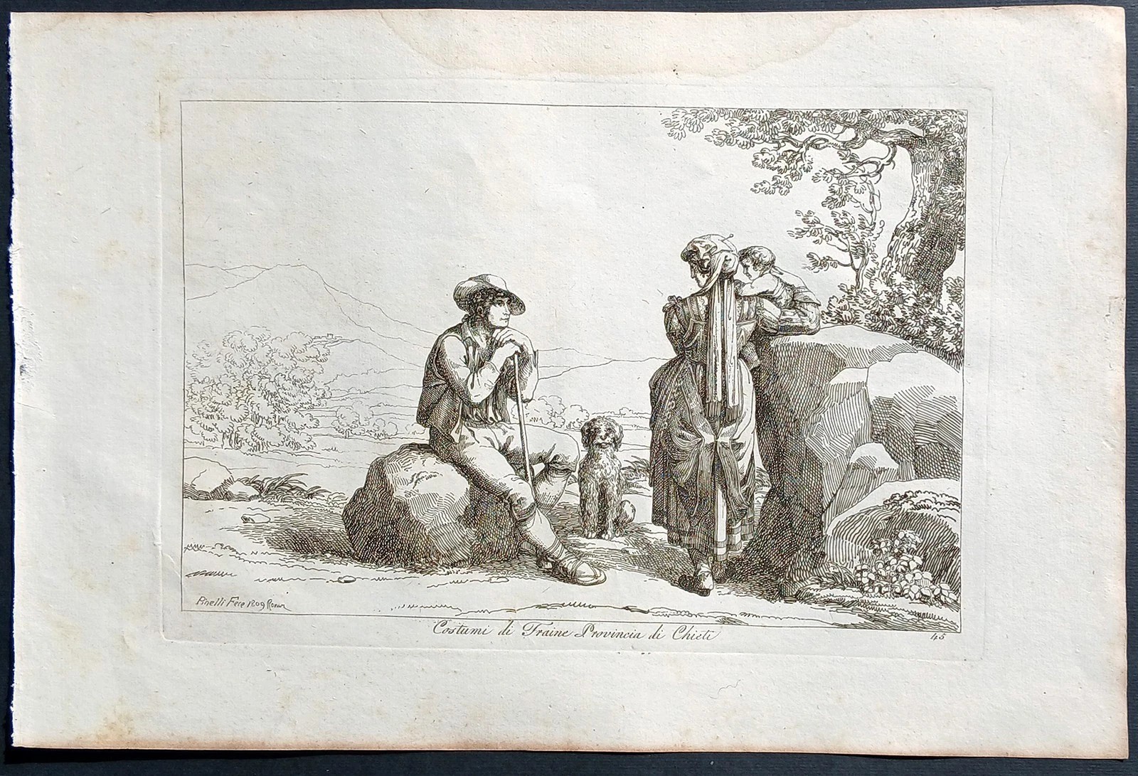 Bartolomeo Pinelli 1809 antique print etching chieti fraine abruzzo costumes