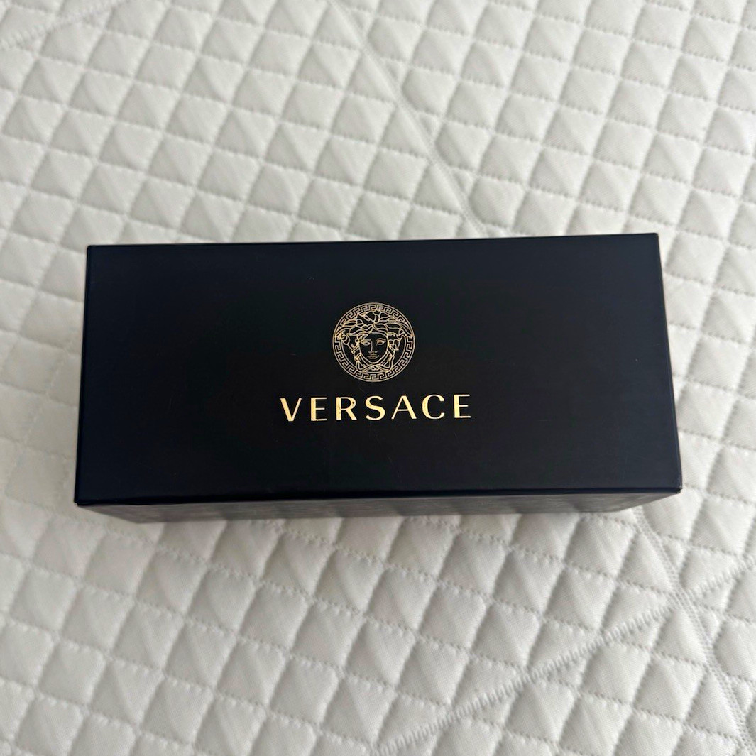 Versace Polarized Rectangle Sunglasses Black Frame Gray Lenses