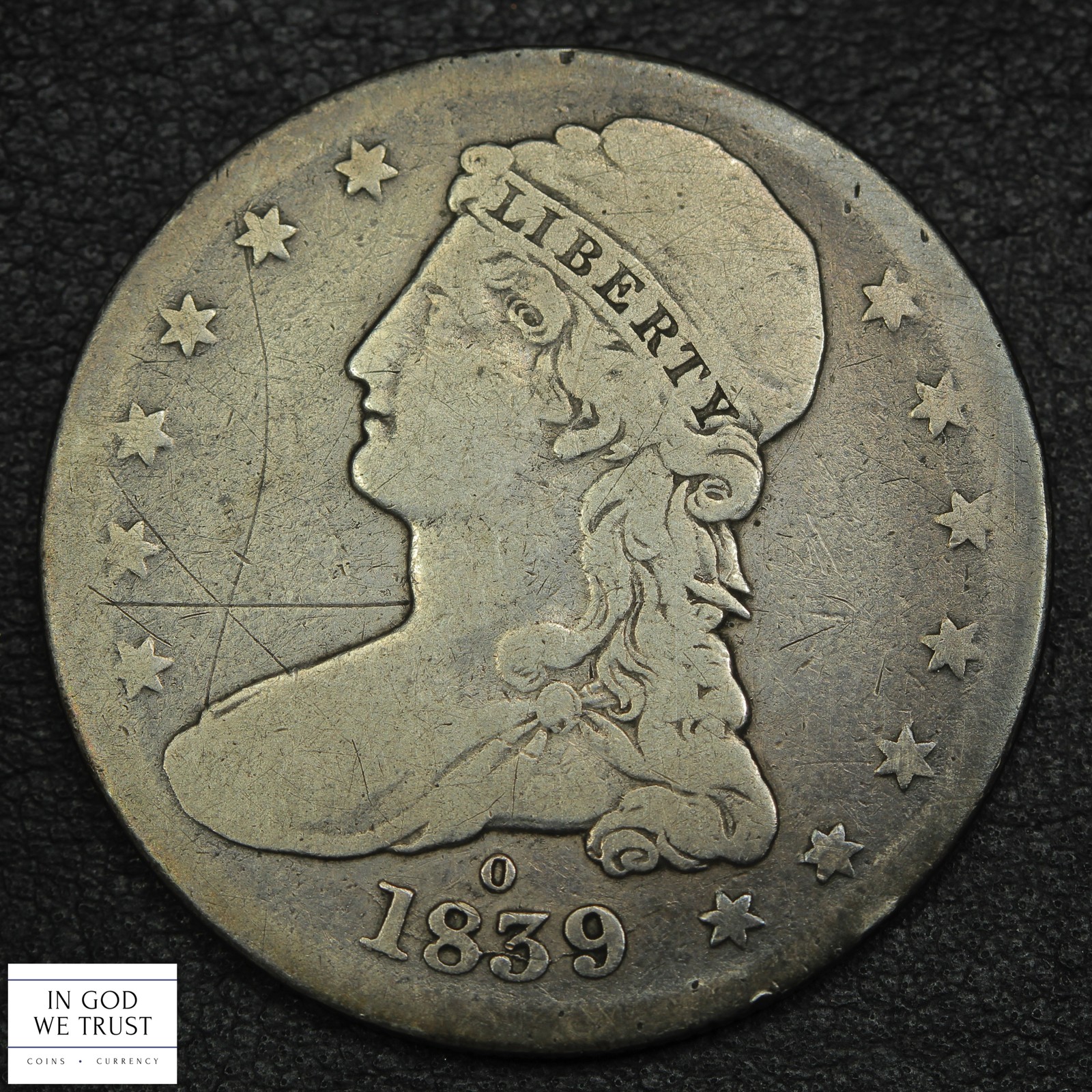 1839 O Reeded Edge Capped Bust Silver Half Dollar 50C (Scarce New Orleans Key)