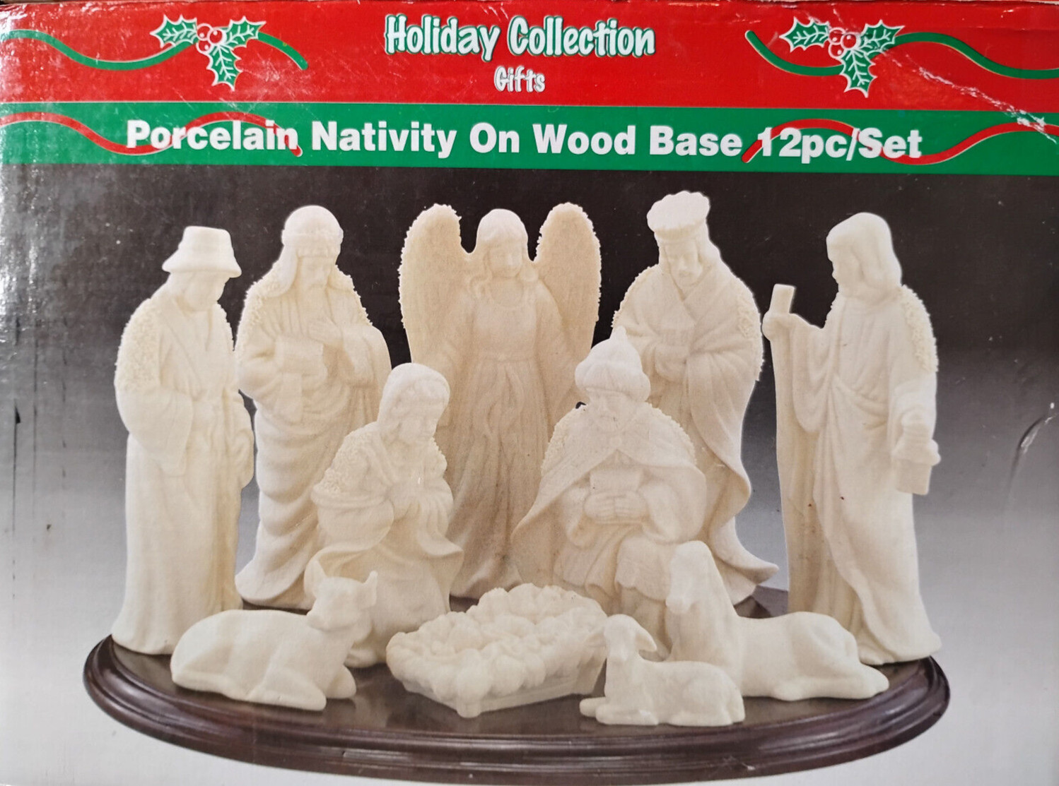 Vintage 12 Pc. Porcelain Nativity Set w/ Wood Base