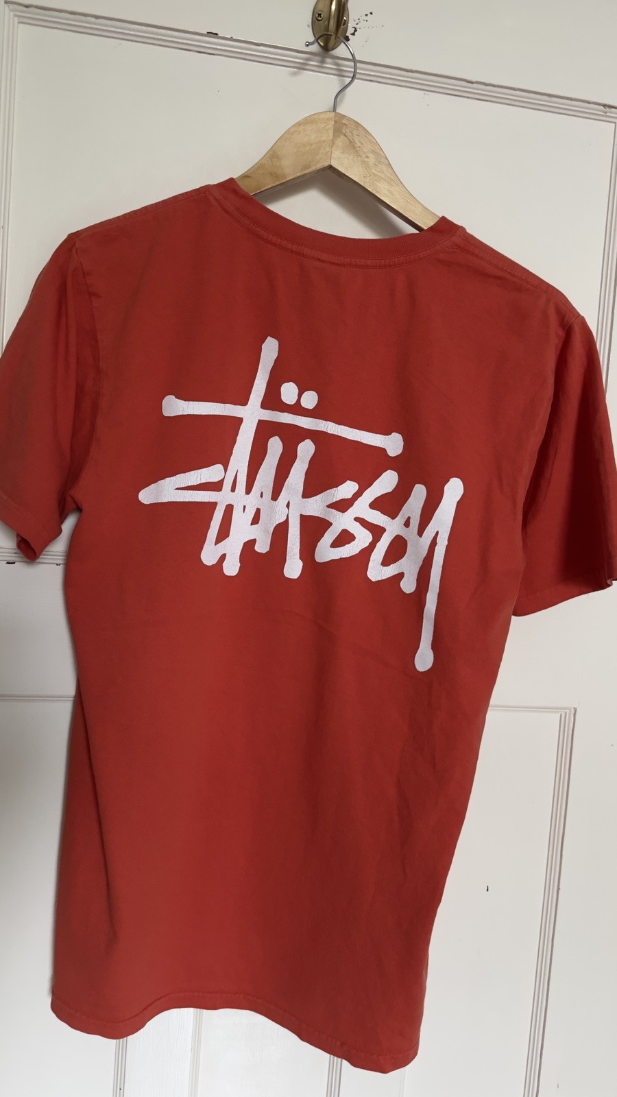 Stussy Script Logo T-Shirt Rust Red Orange Men’s Small S Streetwear
