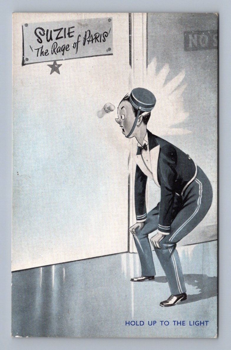Antique shadowgraph hold up to the light bellboy Suzie Paris 1940s
