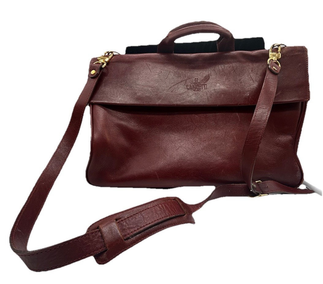 Lancetti Milano Vintage 100% Leather Messenger Satchel Crossbody Laptop Bag Lancetti Milano Vintage 100% Leather Messenger Satchel Crossbody Laptop Bag