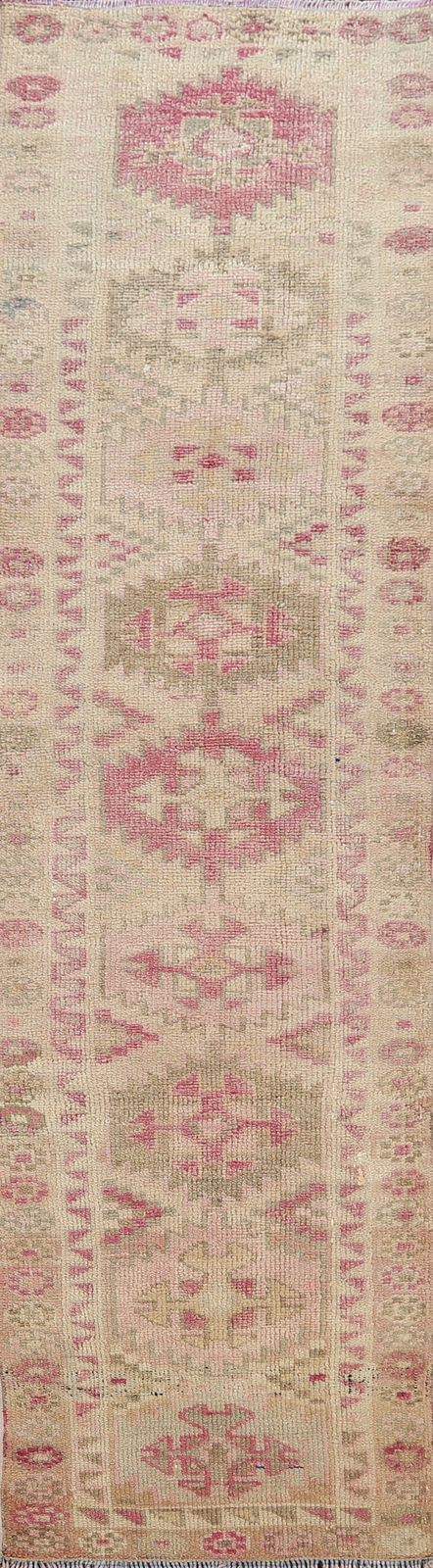 Geometric Oushak Oriental Runner Rug 3x10 Turkish Hand-knotted Hallway Carpet