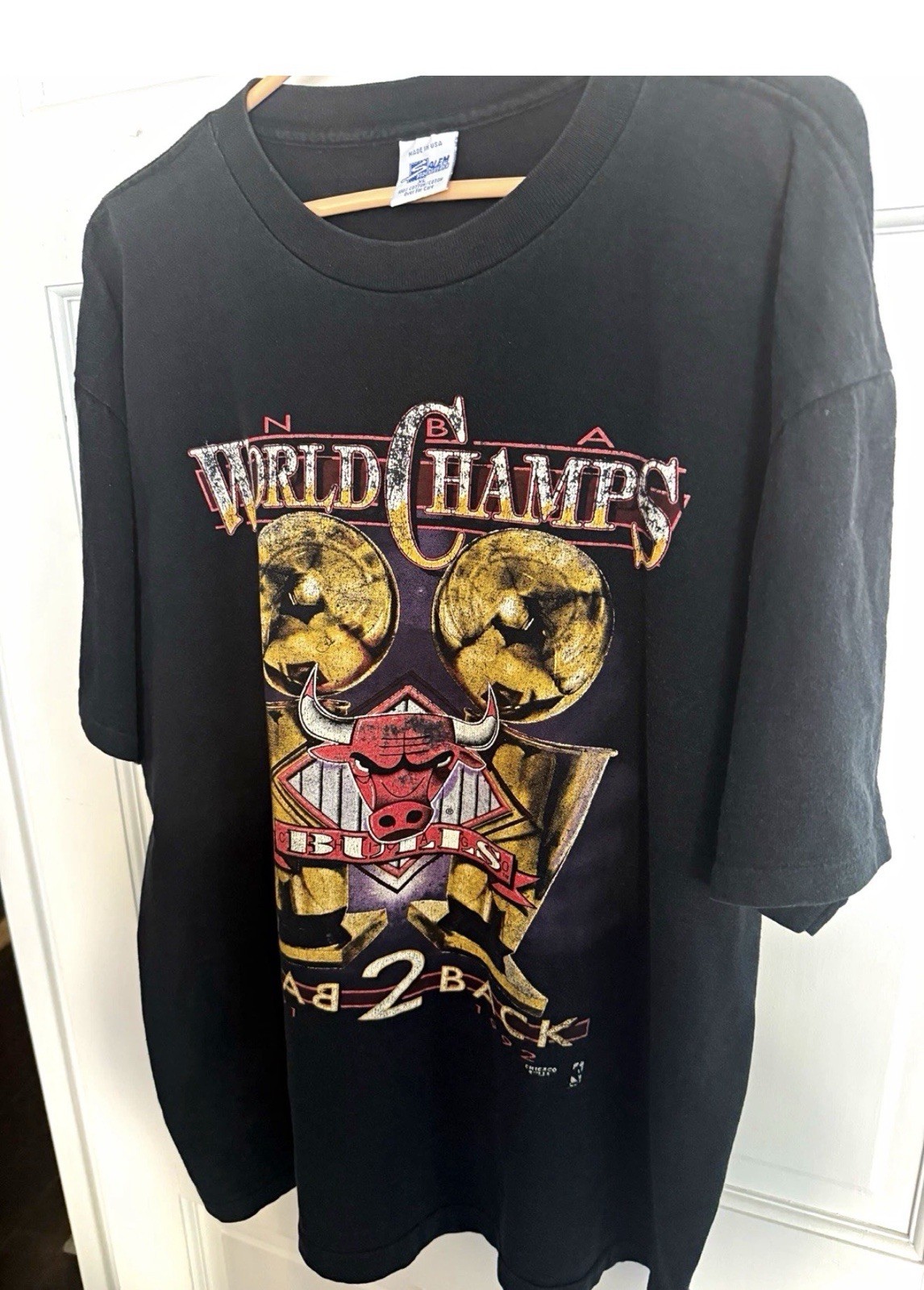 X Chicago Bulls Vintage 1990s World Champs T-Shirt Salem Sportswear Made USA XL