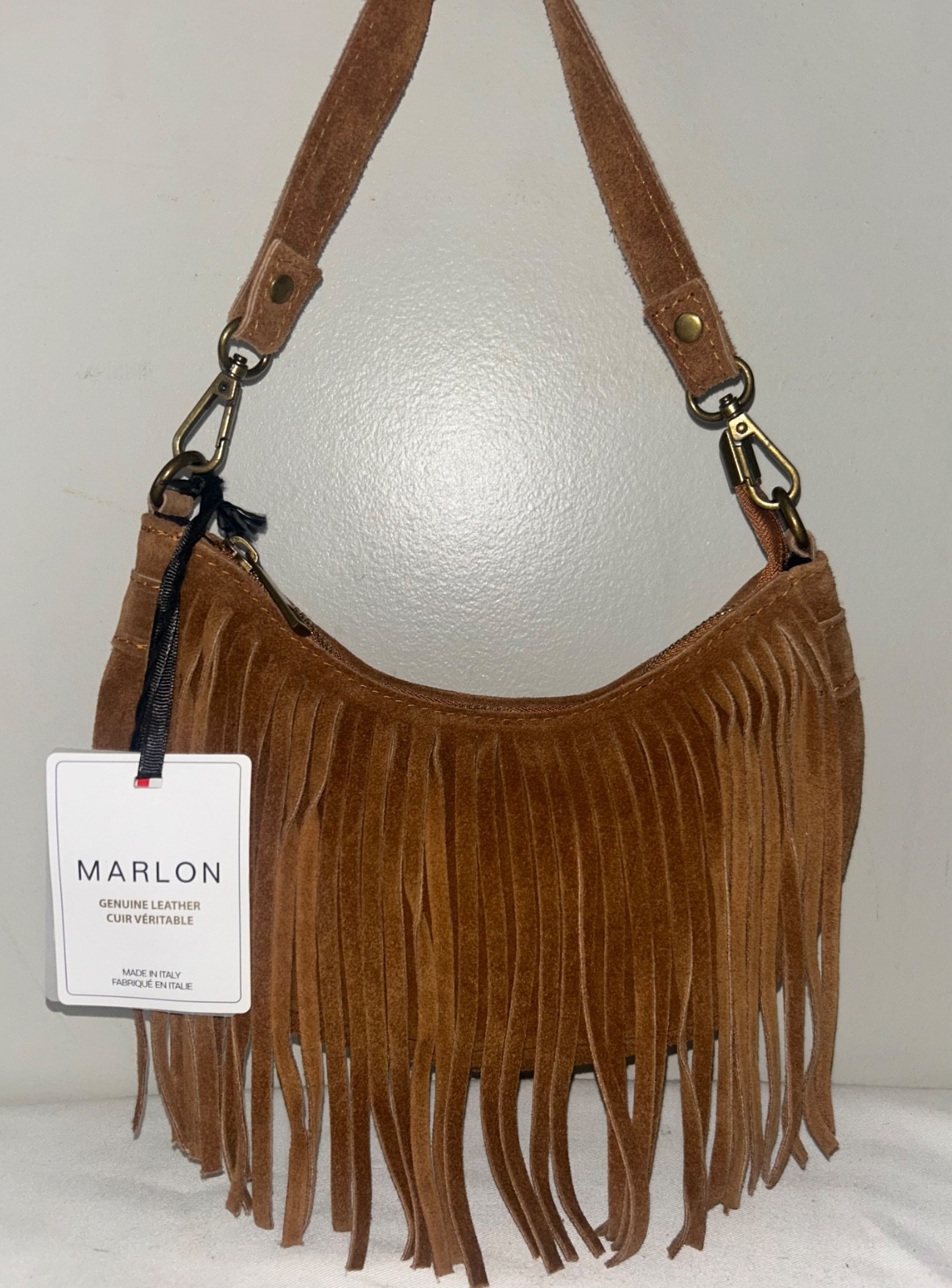 NEW NWT MARLON Italian Suede Mini Fringe Hobo Shoulder Bag Brown NEW NWT MARLON Italian Suede Mini Fringe Hobo Shoulder Bag Brown