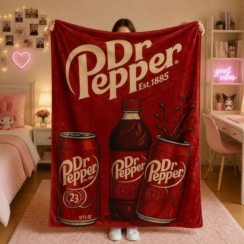Vintage Dr Pepper Bottle Can Slogan Flannel Blanket Soda Lover Gift