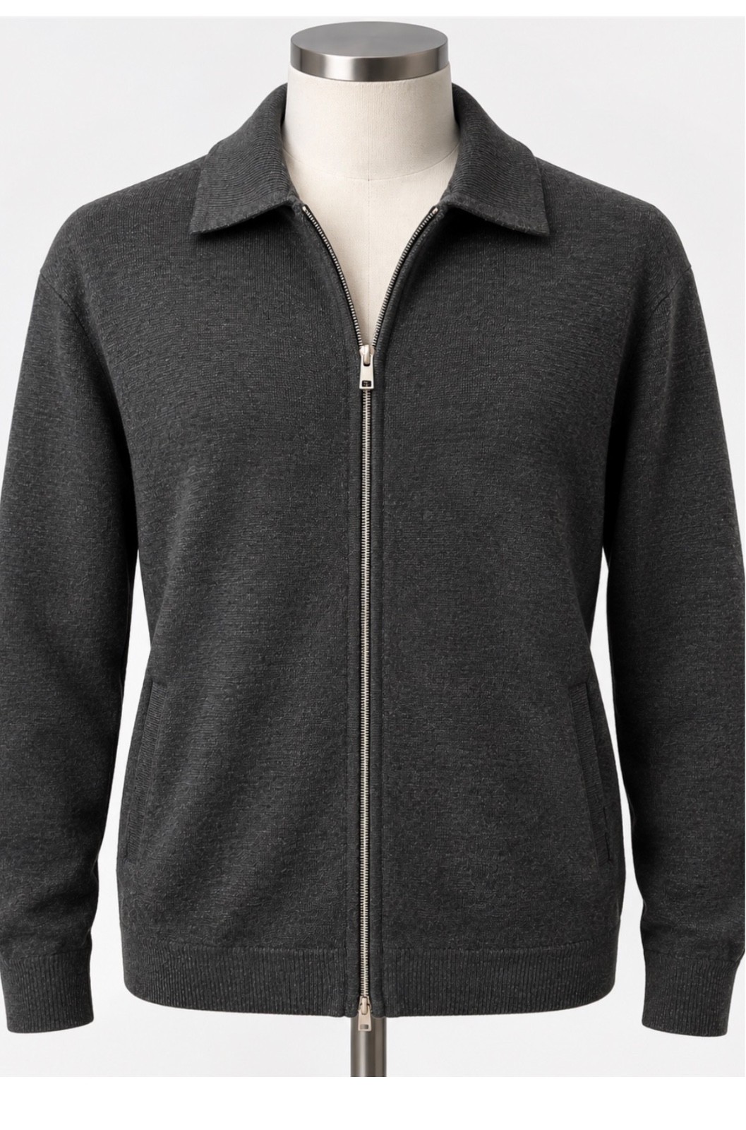 Theory Men\'s XL Charcoal Gray Wool Full Zip Collared Sweater Jacket Quiet Luxury
