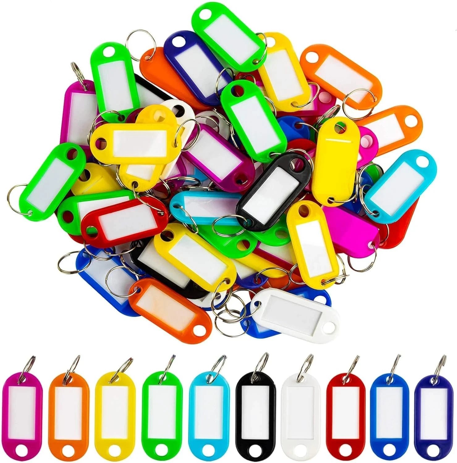 100 Pack Plastic Key Tags, Flexible Key Labels with Split Ring Label Window, Key