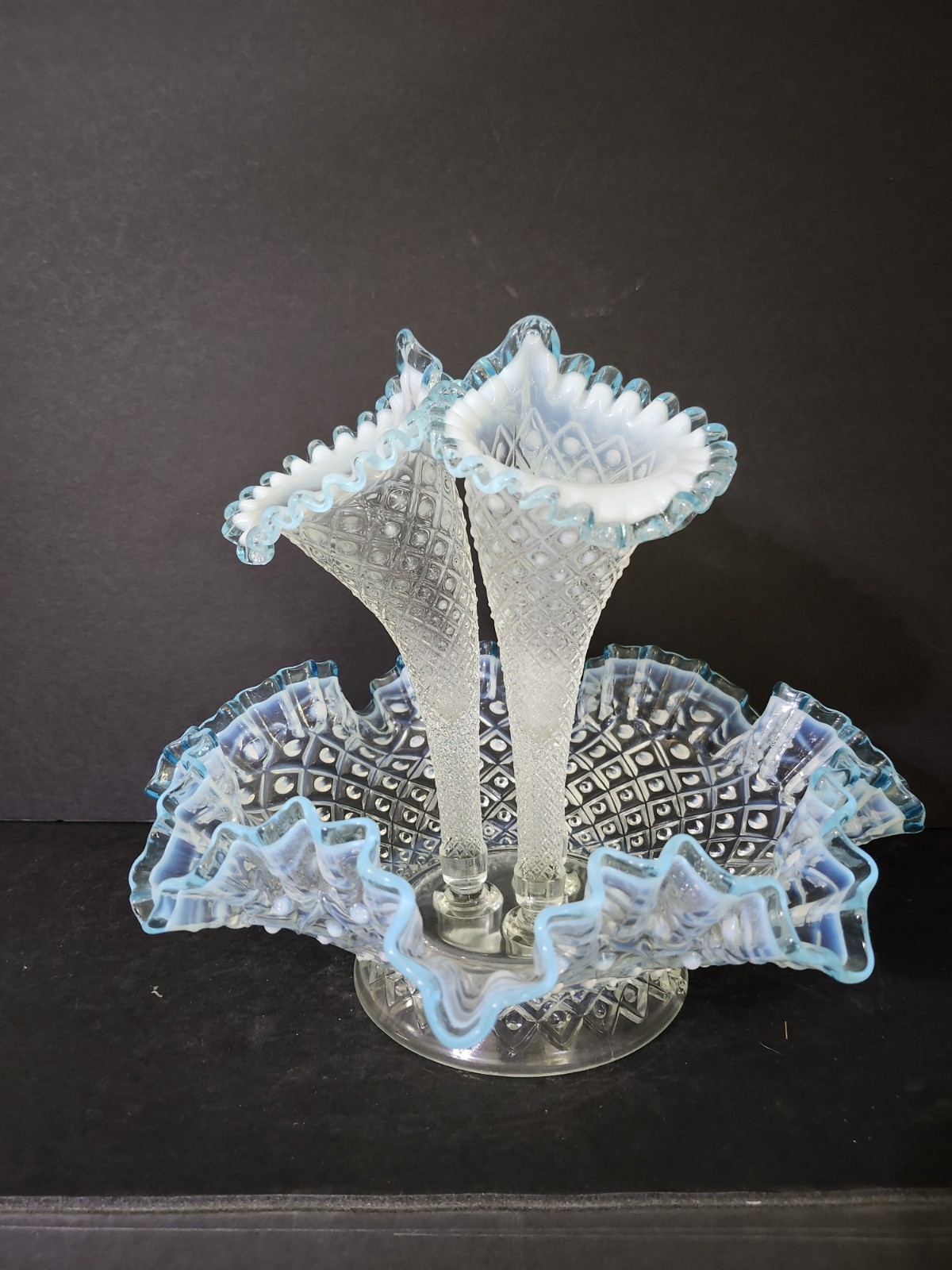 Vintage Fenton Diamond Lace Blue Opalescent 10 Vintage Fenton Diamond Lace Blue Opalescent 10