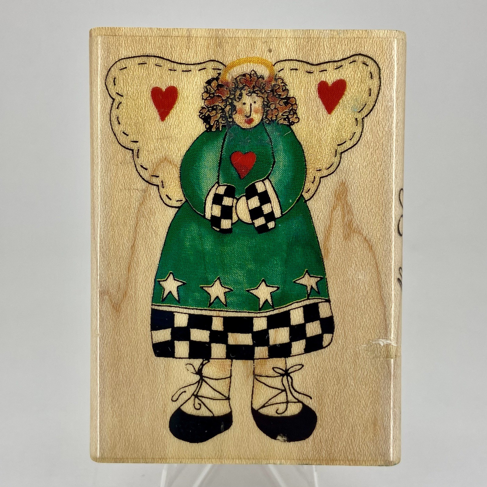 Inkadinkado Angel Girl Wood Mounted Rubber Stamp Alma Lynne Primitive Folk Art 