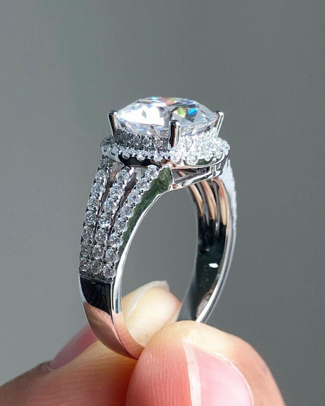 3 Ct Round Simulated Diamond Gorgeous Halo Engagement Ring 14k White Gold Plated
