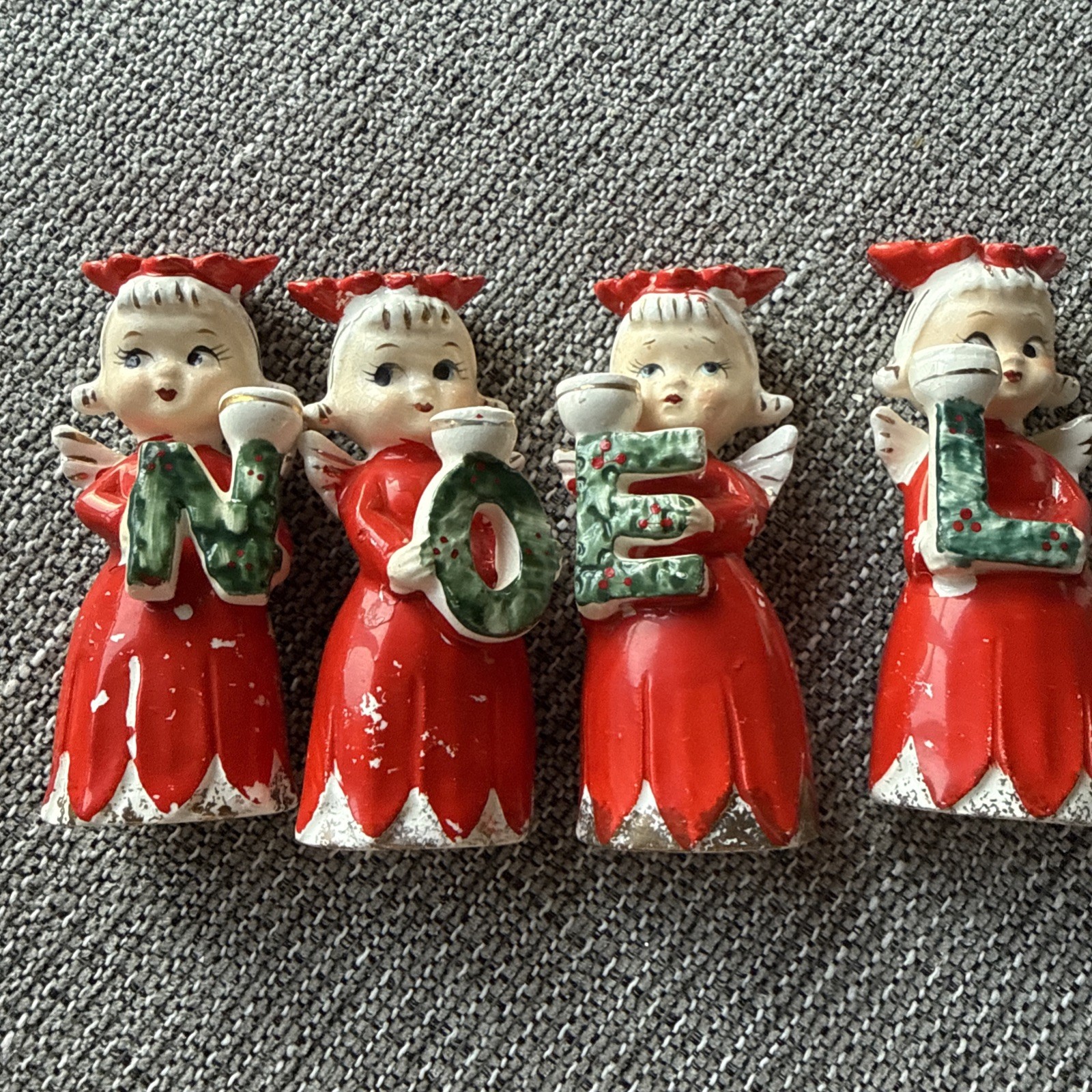 Vintage Commodore Noel Angel Poinsettia Girls Candle Holders Set Ceramic Japan Vintage Commodore Noel Angel Poinsettia Girls Candle Holders Set Ceramic Japan