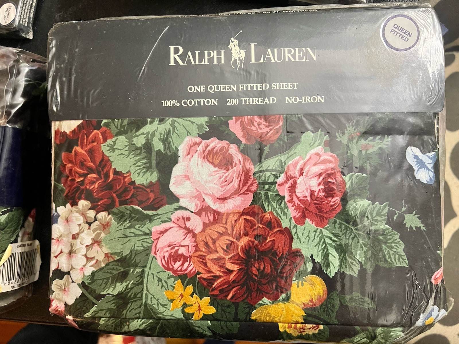 Vintage Ralph Lauren Isadora II Black Floral Queen Fitted Sheet NOS 200 TC Vintage Ralph Lauren Isadora II Black Floral Queen Fitted Sheet NOS 200 TC