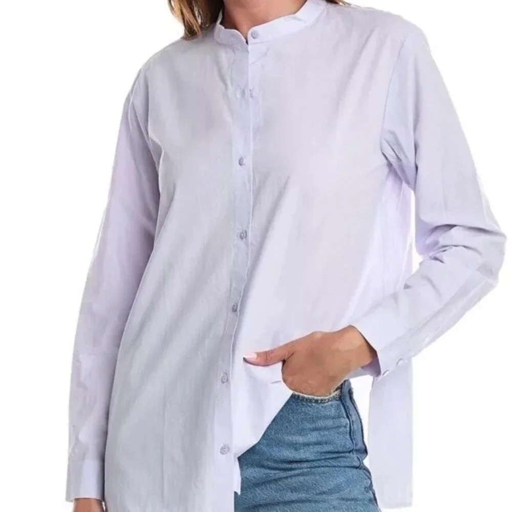 Eileen Fisher Organic Cotton Poplin Band Collar Shirt