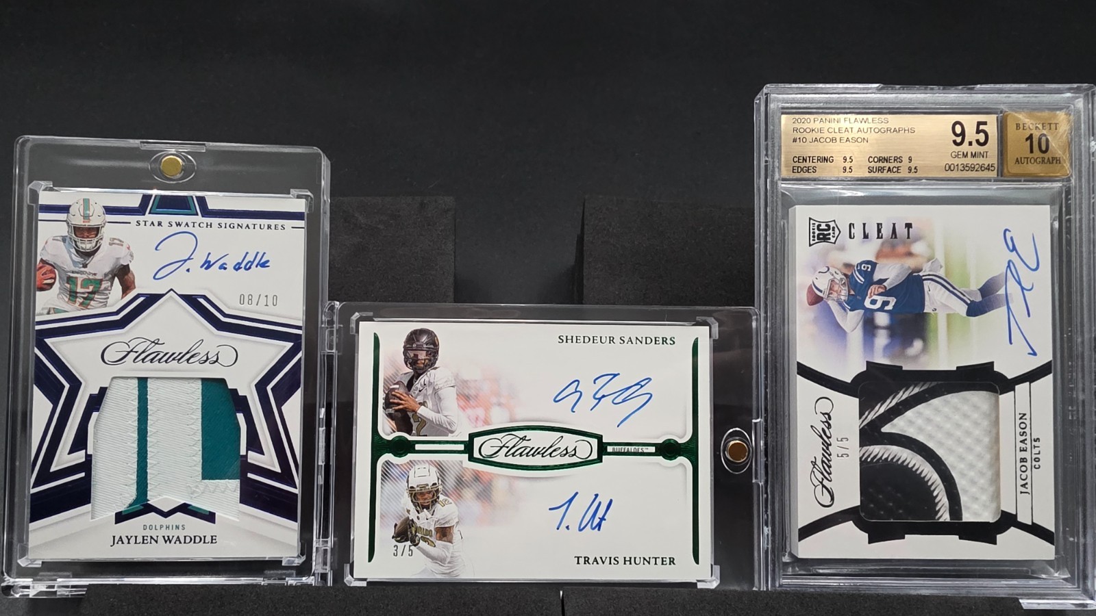 🔥FLAWLESS 3-CARD LOT🔥Sanders Hunter Dual Auto 3/5 Waddle 8/10 Eason 5/5 (9.5)