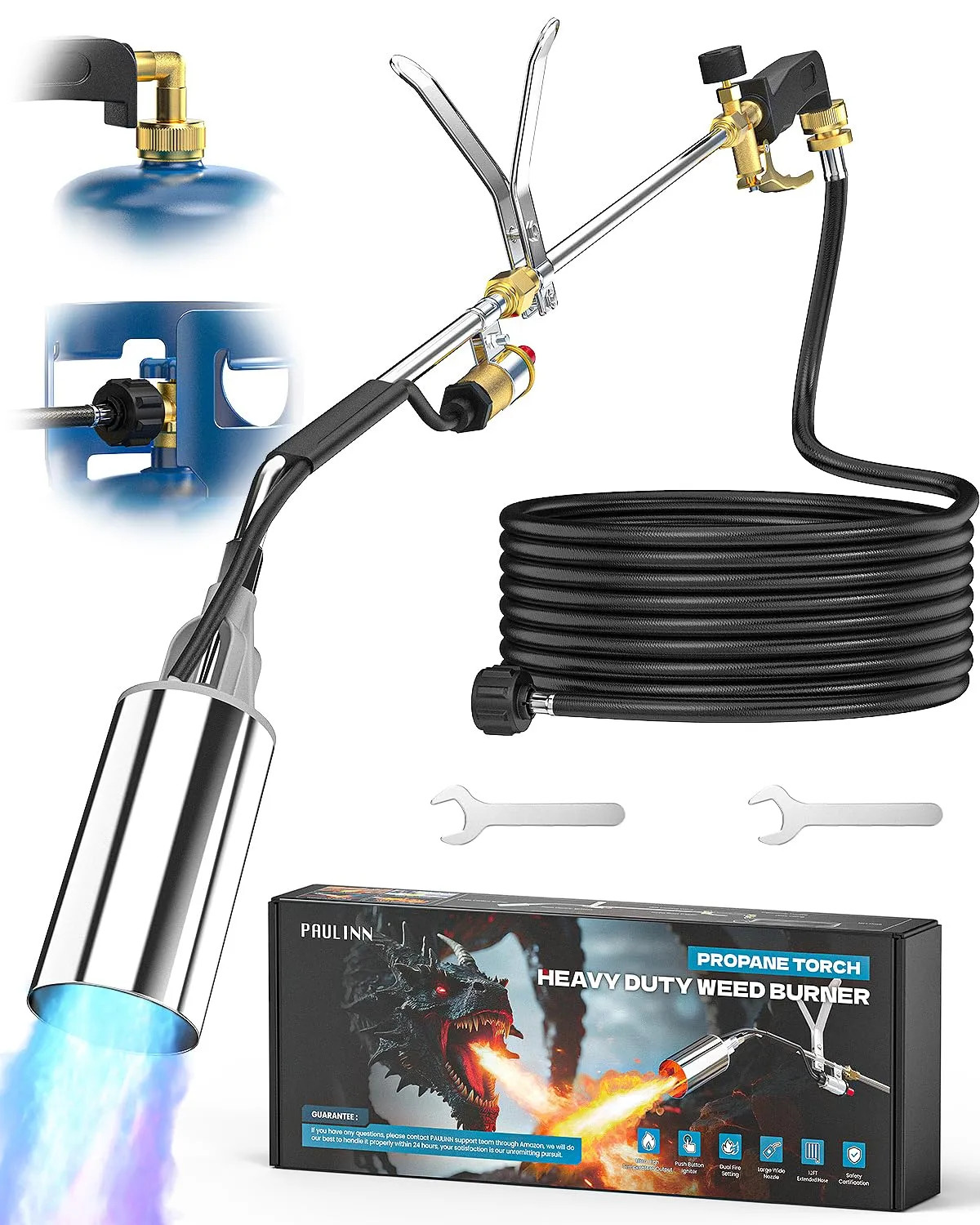 Propane Torch Weed Burner 340000 BTU With 12 Ft Hose Self Ignite Heavy Duty Tool