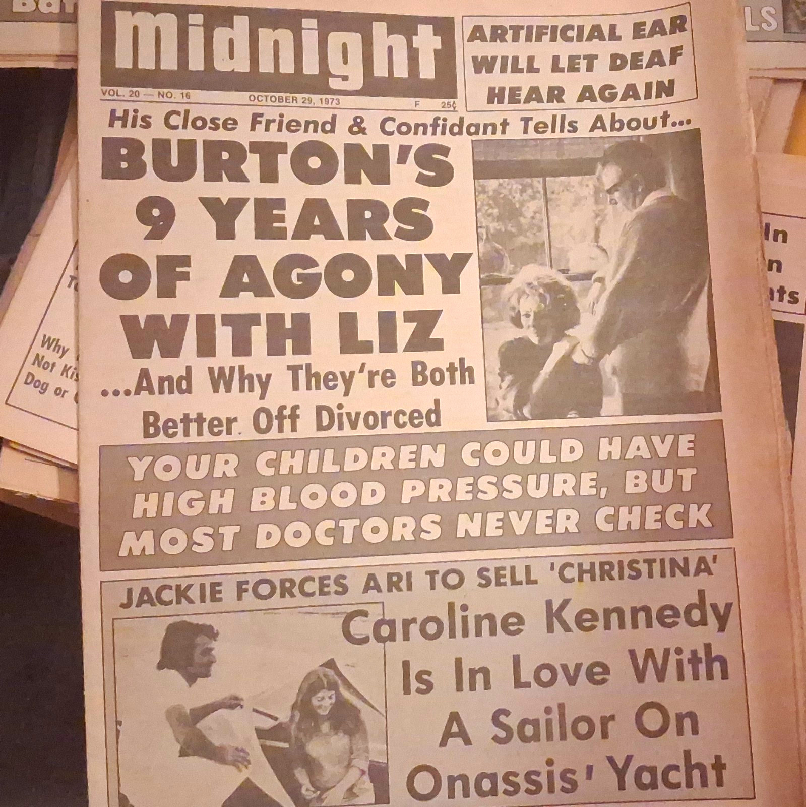 Midnight Tabloid Newspaper Lot Liz Taylor, Liz Has Cancer, Caroline Kennedy