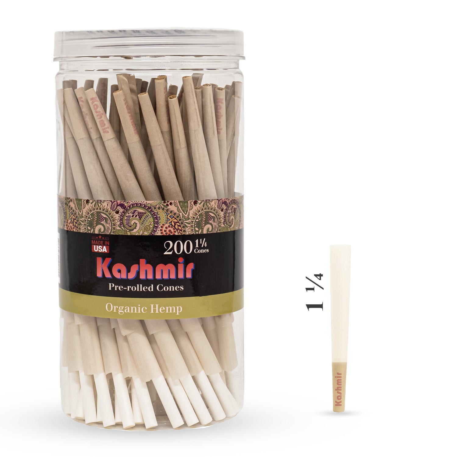 Organic HMP Pre Rolled Cones 1 1/4 Size 200 Ct Rolling Papers Cones - Kashmir