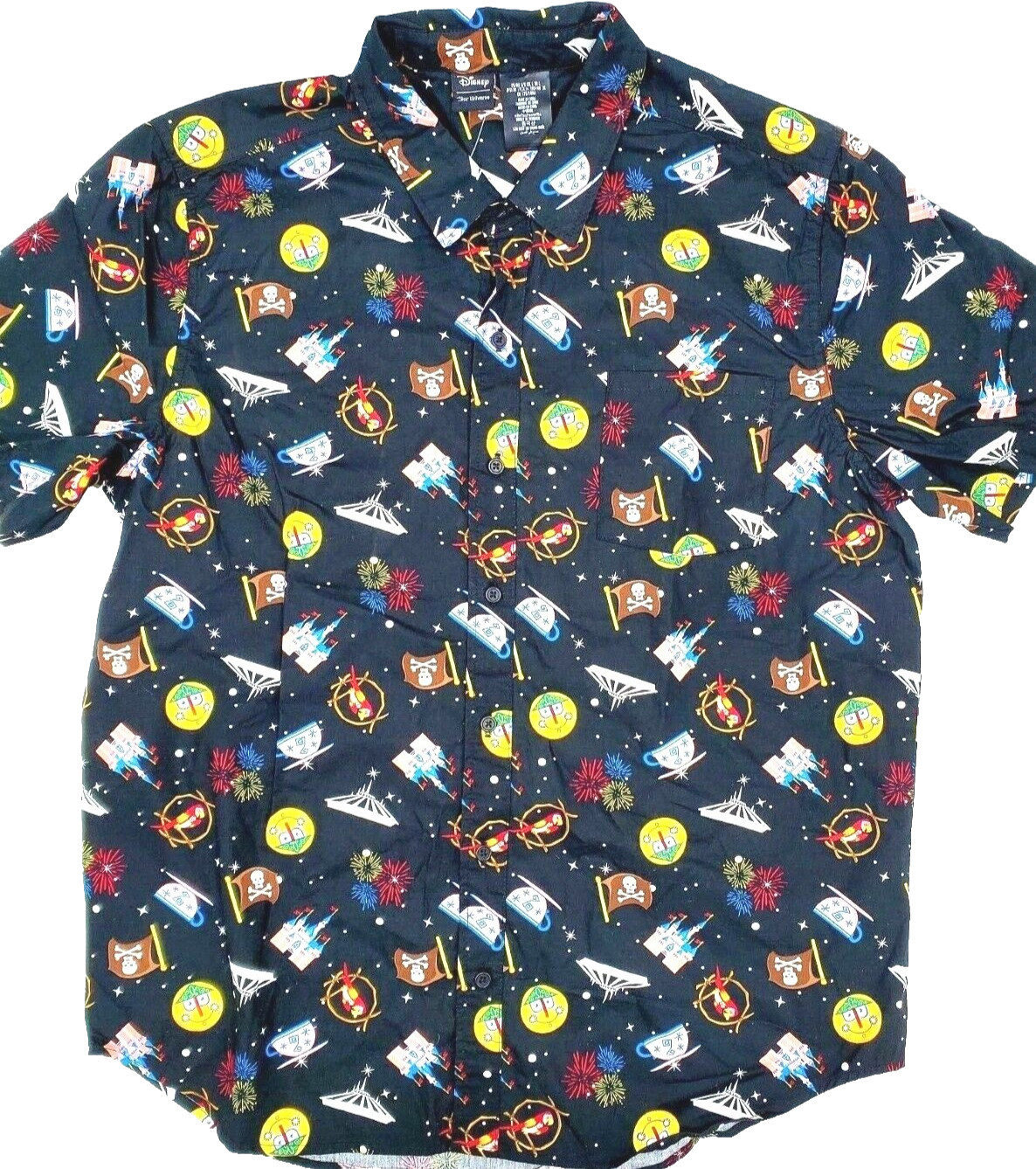 Disney Park Our Universe Park Icons Woven Camp Button Down (L) Shirt New