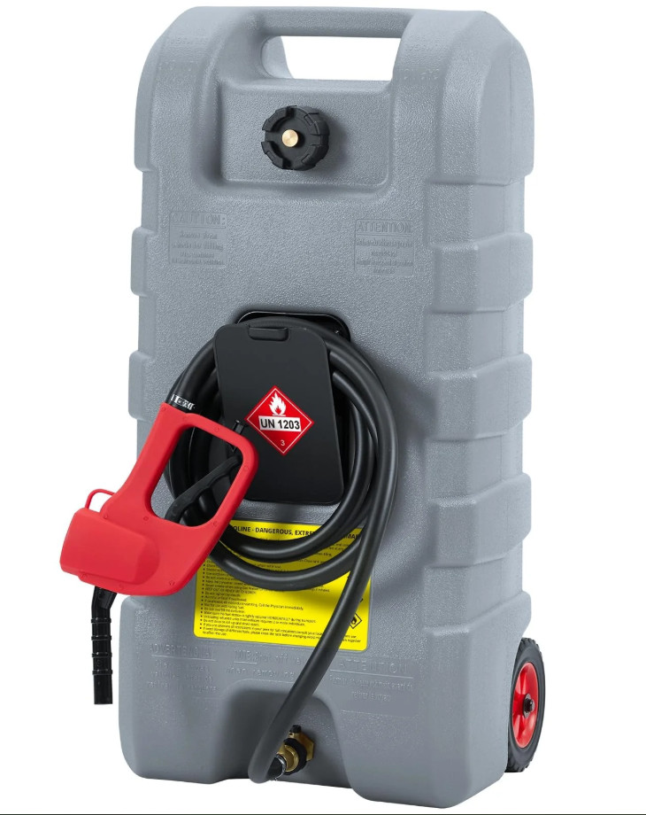 Garvee 16 Gallon Gas Fuel Caddy, Portable Tank with Manual Pump, 10FT Hose