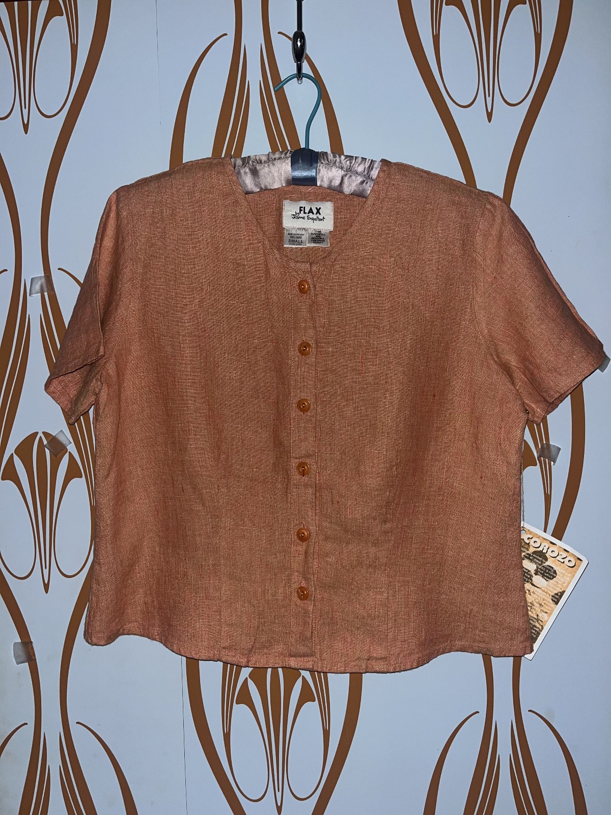 Vintage 90s FLAX Petit fits Small Linen Buttoned Blouse Mango orangy pink B 38\