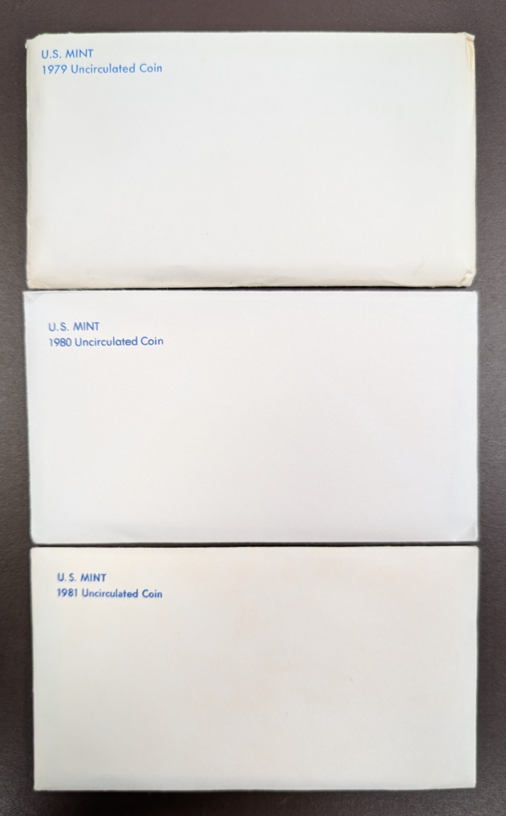 1979-1981 P & D U.S. Mint Sets Uncirculated OGP Envelope Lot of (3) Annual Sets