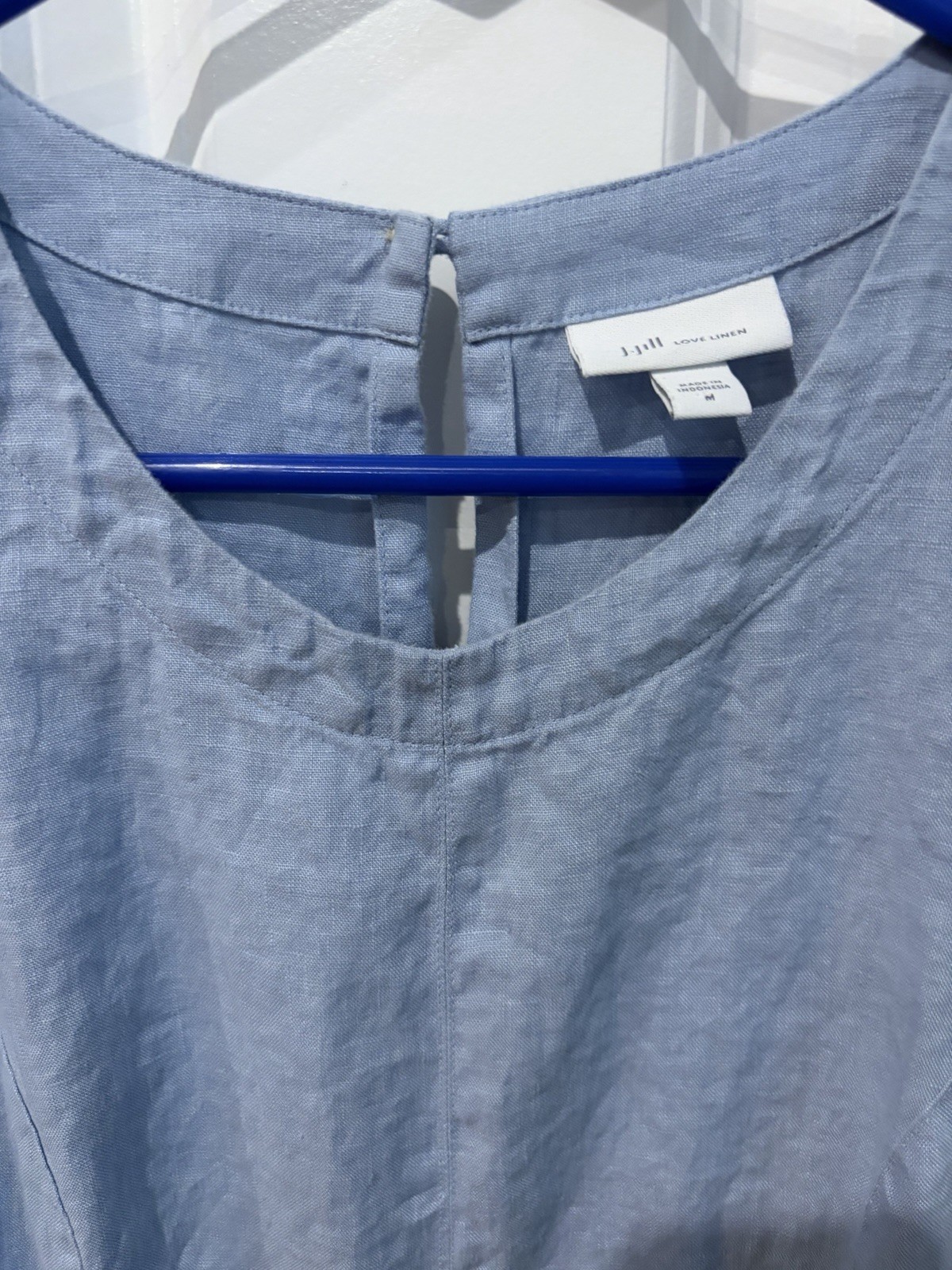 J.Jill Love Linen Dress Blue Midi A-Line Sleeveless Pockets Size M 100% Linen J.Jill Love Linen Dress Blue Midi A-Line Sleeveless Pockets Size M 100% Linen