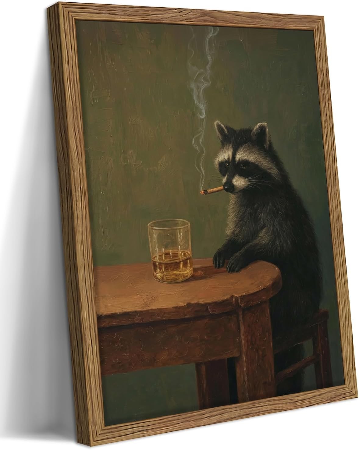 Framed Vintage Raccoon Wall Art Moody Raccoon Canvas Prints, Funny Dark Academi
