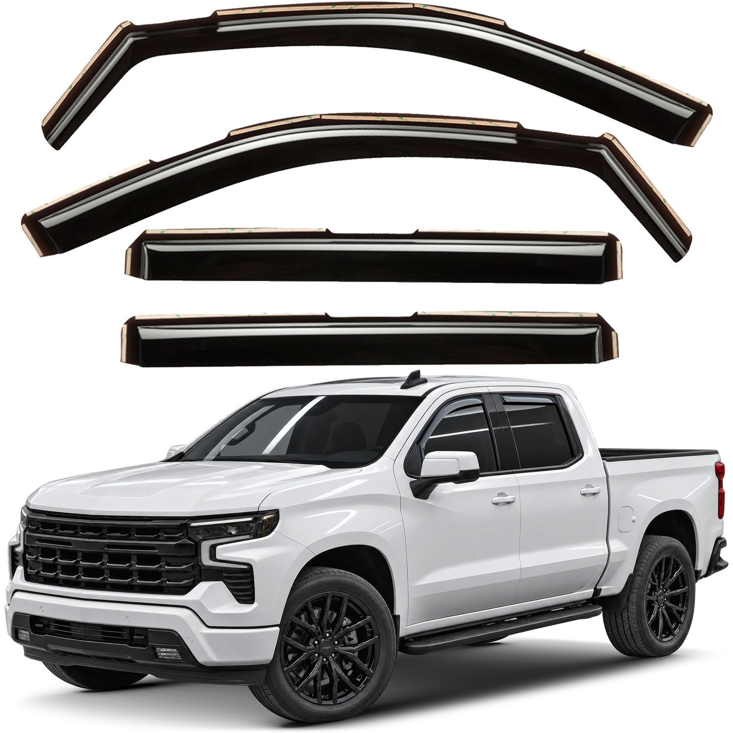 Sun Rain Visors Wind Rain Guards for 2019-2026 Chevy Silverado Crew Cab