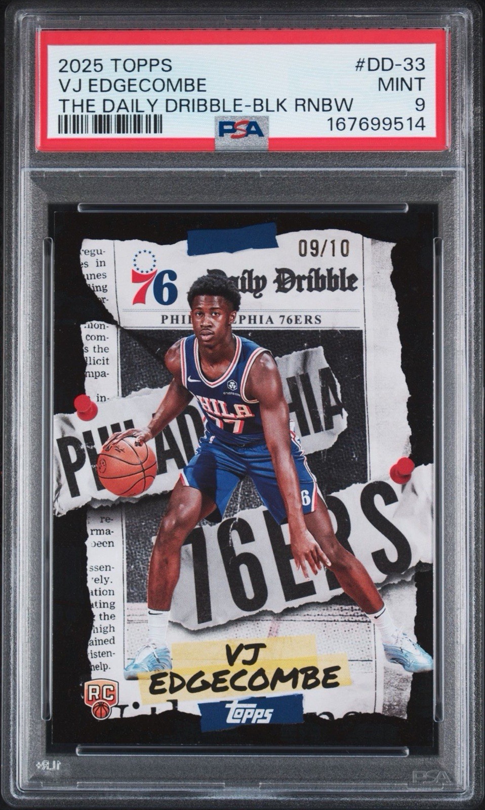 2025-26 Topps the Daily Dribble BLK RNBW VJ Edgecombe #DD-33 Pop 1 09/10 Ghost