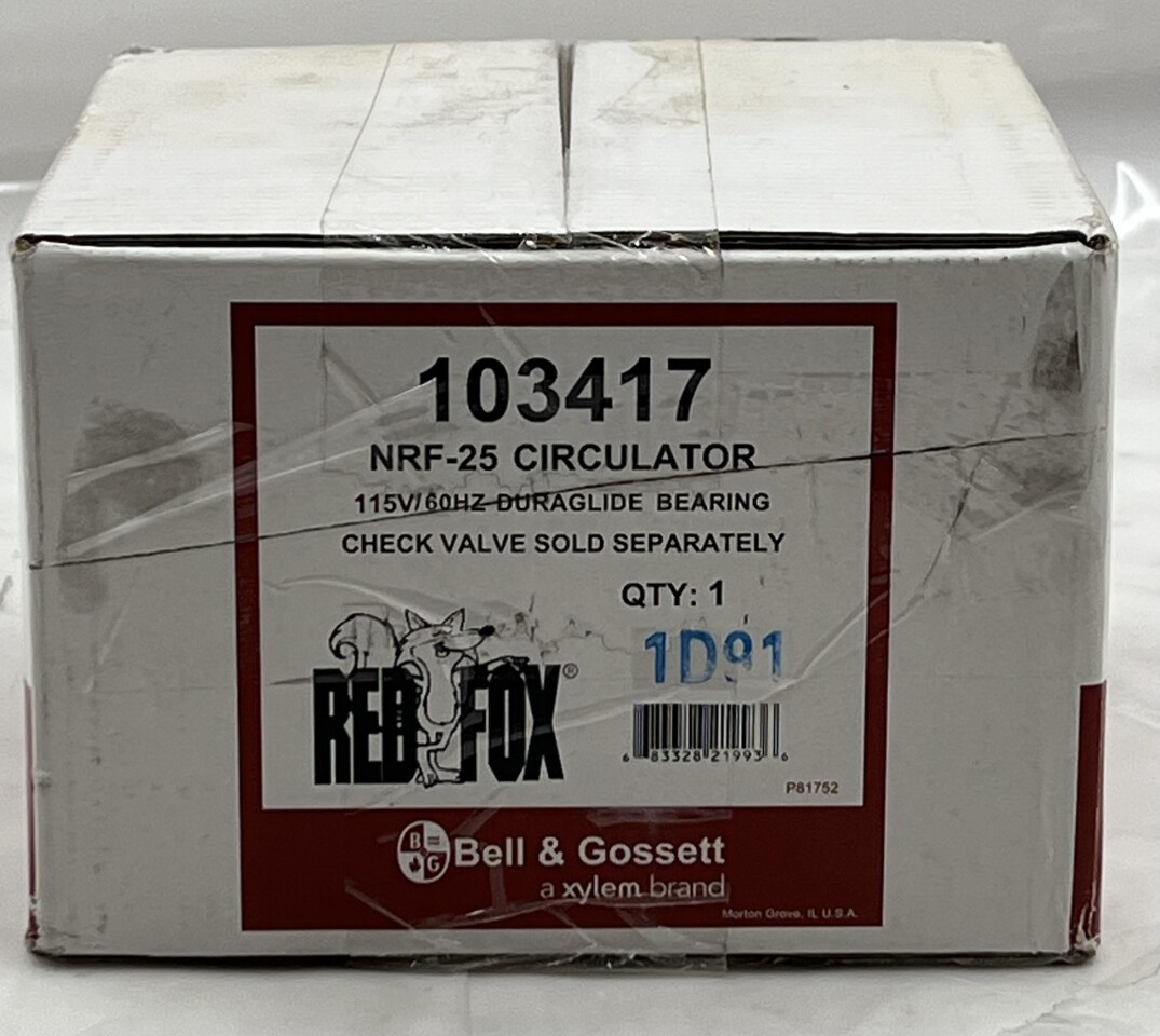 BELL & GOSSETT RED FOX 3 SPEED NRF-25 CIRCULATOR CIRC PUMP 115V/60HZ 103417
