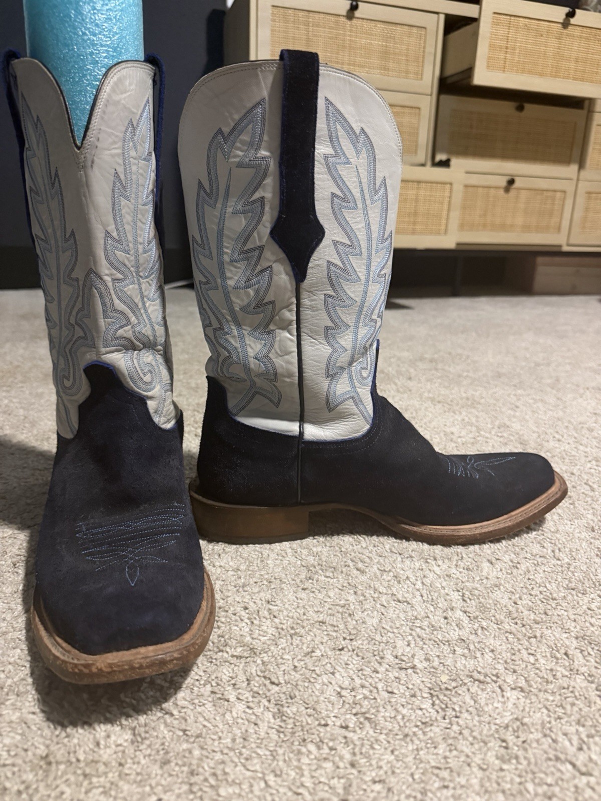 Lucchese Men's Blue Suede & White Leather Western Equestrian Boots US 11 D Lucchese Men's Blue Suede & White Leather Western Equestrian Boots US 11 D
