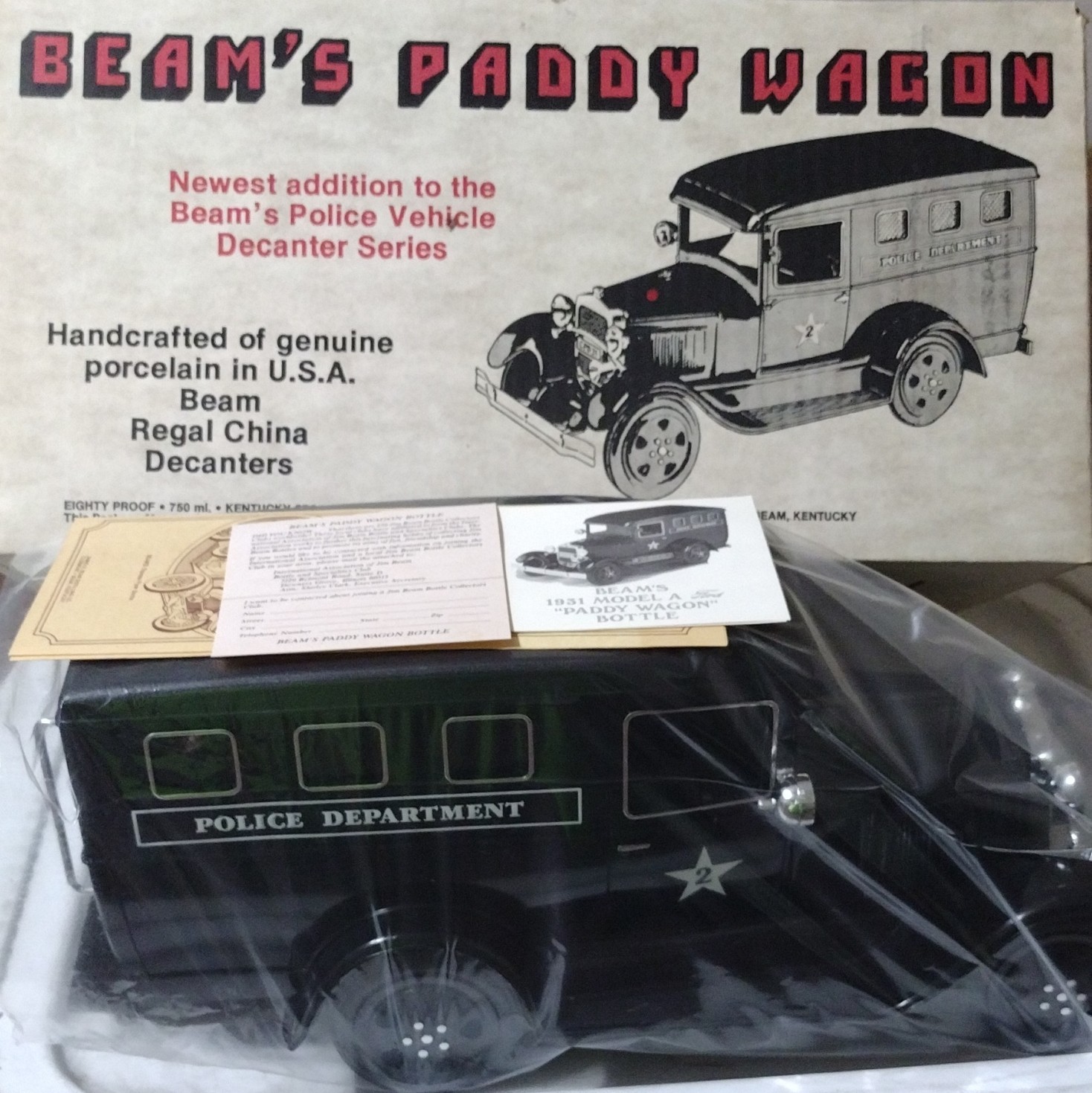 Beam 1931 Model A Ford Black Police Vehicle Decanter ORIGINAL BOX- EMPTY 